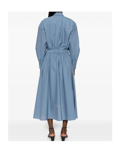 Brunello Cucinelli Blue Belted Pocket-Detail Midi Dress
