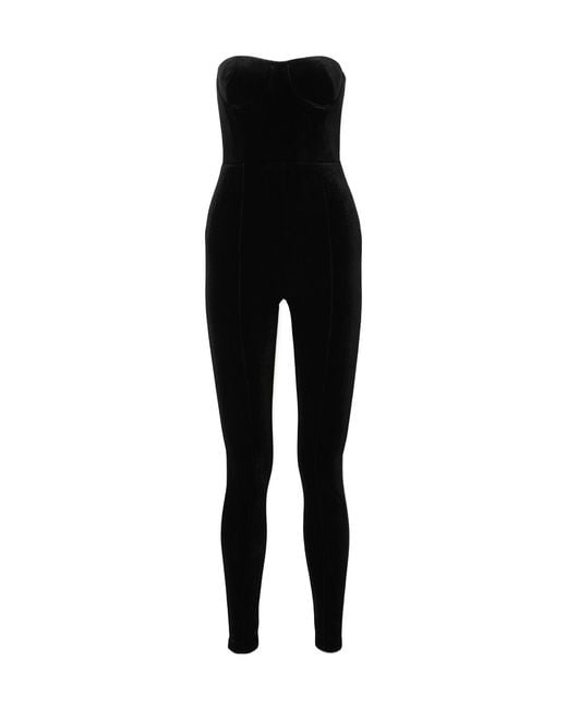 Alex Perry Black Strapless Velvet Jumpsuit