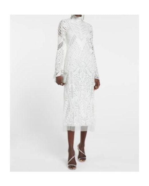 Galvan White Borghese Backless Lace Midi Dress