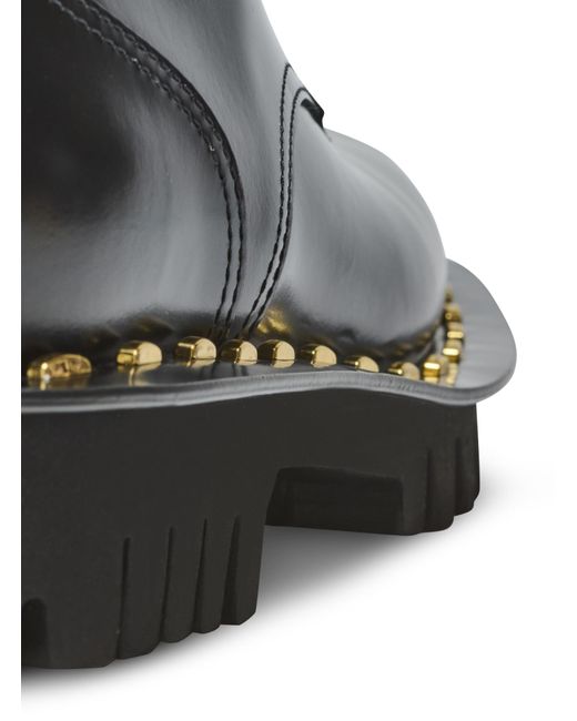 Balmain Black Glazed Leather Army Boots