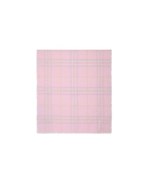 Burberry Pink Check Pattern Frayed-Edge Scarf