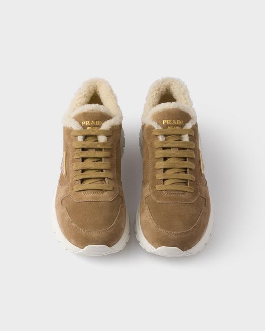 Prada Brown Prax Suede Sneakers for men