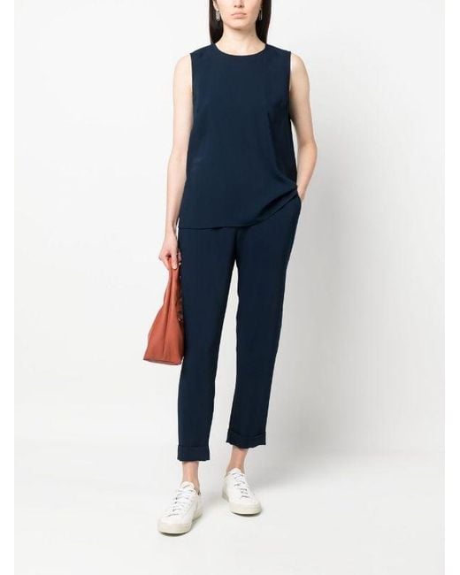 P.A.R.O.S.H. Blue Elasticated-Waist Straight Trousers