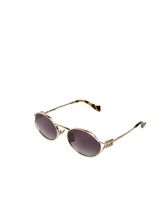 Miu Miu White Metal Oval Sunglasses