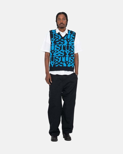 Stussy Blue V-Neck Sweater for men