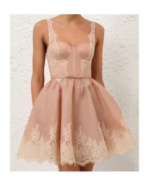 Zimmermann Pink Valiant Lace Trim Mini Dress
