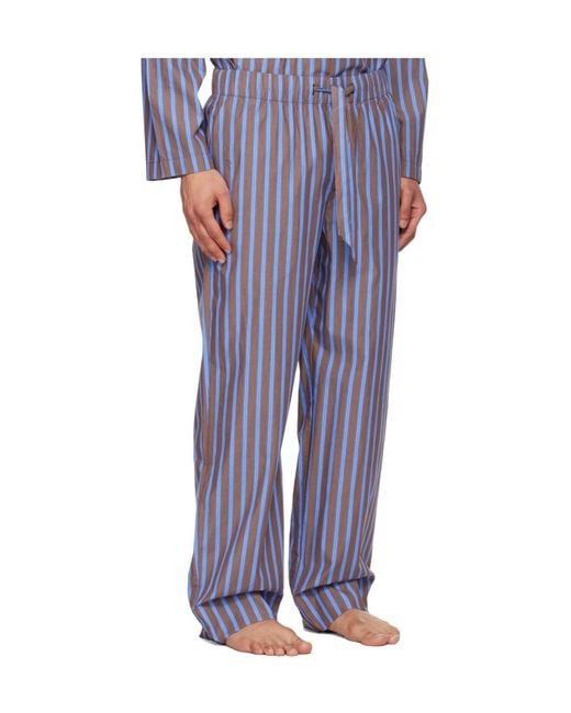 Tekla Blue Drawstring Striped Pajama Pants for men