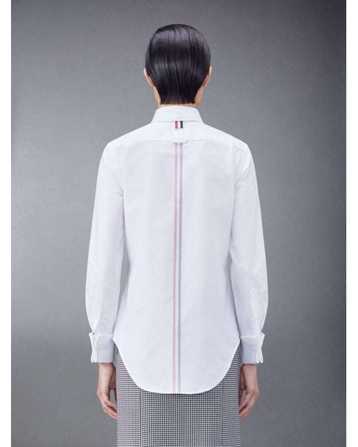 Thom Browne White Logo-Patch Button-Up Poplin Shirt