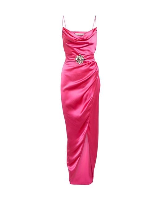 Alessandra Rich Pink Embellished Silk Satin Dress