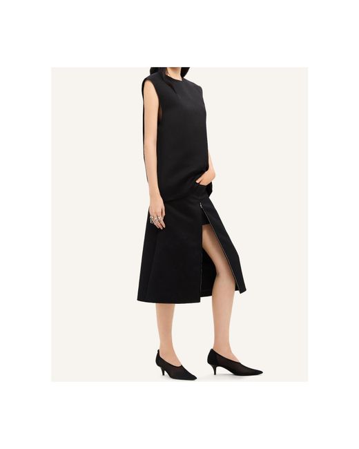 Courreges Black Zip-Detail Satin Midi Skirt