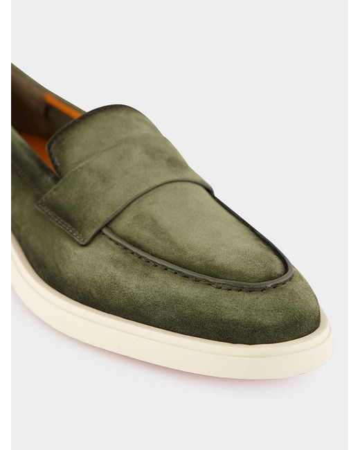 Santoni Green Revolve Eaam 21 Almond Toe Loafers for men