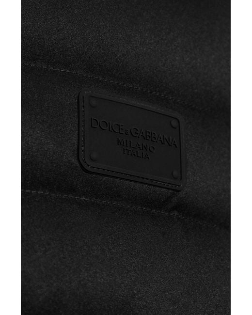 Dolce & Gabbana Black Logo Patch Quilted Down Coat for men
