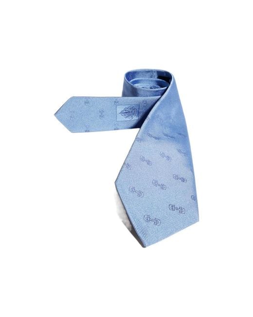 Gucci Blue Horsebit Silk Jacquard Tie for men