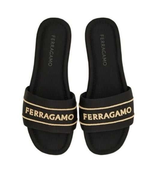 Ferragamo Multicolor Ferragamo Logo Embroidered Slides