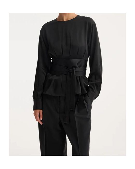 Rohe Black Crew Neck Pleated Blouse