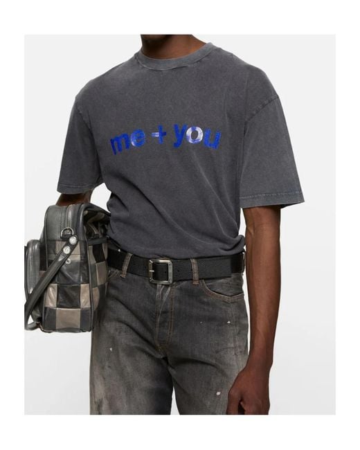 Acne Gray Glitter Graphic T-Shirt for men