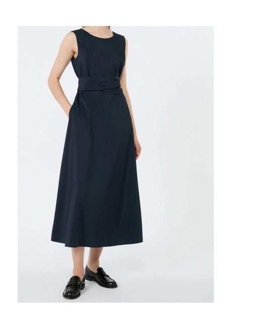 Max Mara Blue Sleeveless Tie-Waist Midi Dress