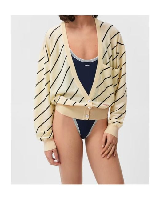 Versace Metallic Striped V-Neck Cardigan