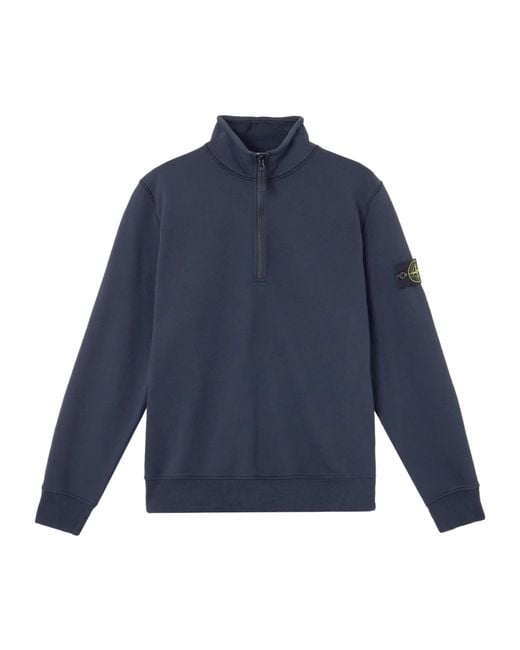 Stone Island Blue Stand-Collar Zip-Up Sweatshirt for men