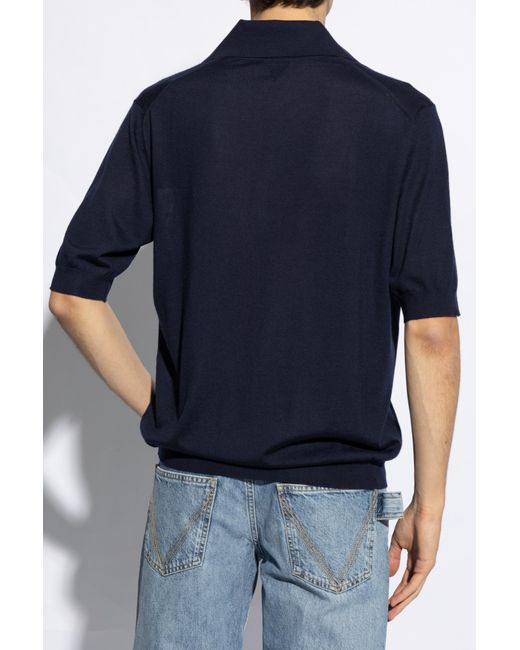 Bottega Veneta Blue Short-Sleeved Knitted Polo Top for men
