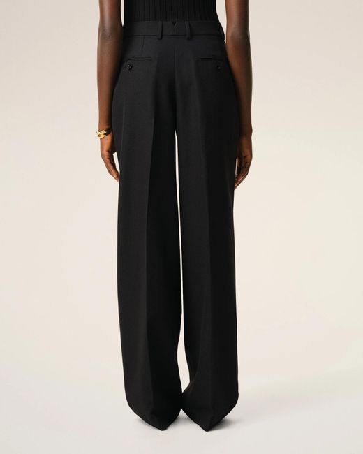 AMI Black Low-Rise Pleated Wide-Leg Wool Trousers