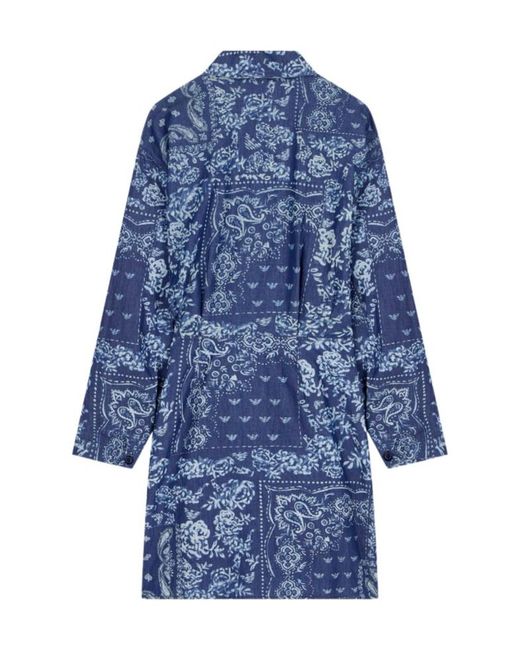 Emporio Armani Blue Bandana-Print Tie-Front Asymmetric Dress