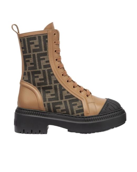 Fendi Brown Domino Lace-Up Combat Boots