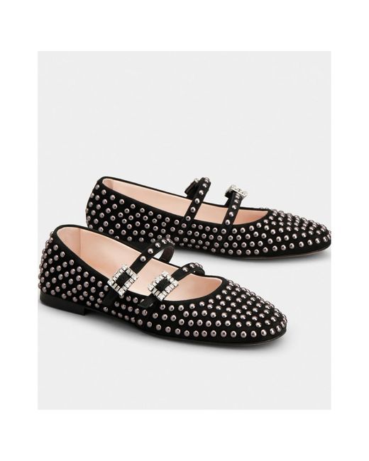 Roger Vivier Black Stud Embellished Buckle Strap Flat Shoes