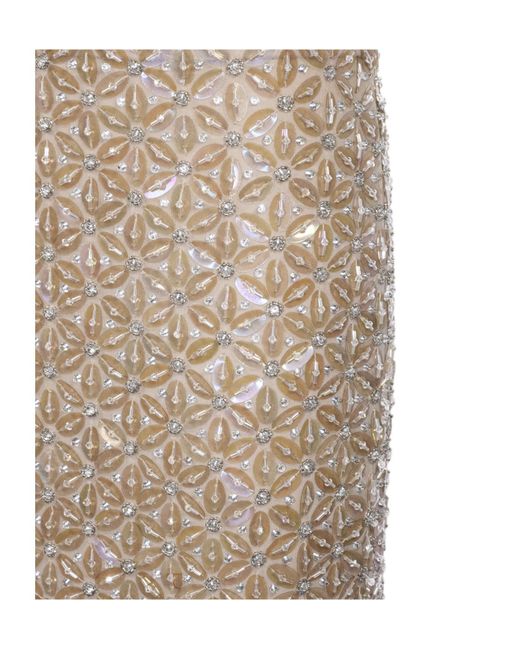 P.A.R.O.S.H. Natural Sequin Floral Midi Skirt