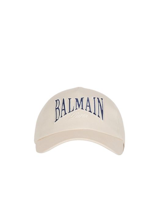 Balmain White Logo Embroidered Curved Brim Cap for men