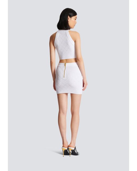 Balmain White Knit Button-Detail Mini Skirt