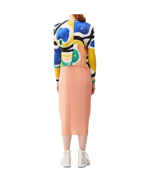 Pleats Please Issey Miyake Yellow Pleated Cardigan