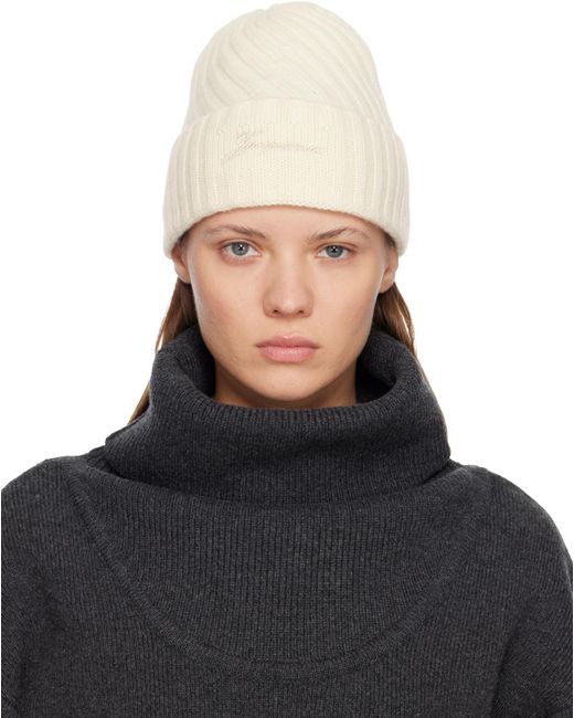 Jacquemus White Logo-Embroidered Beanie for men