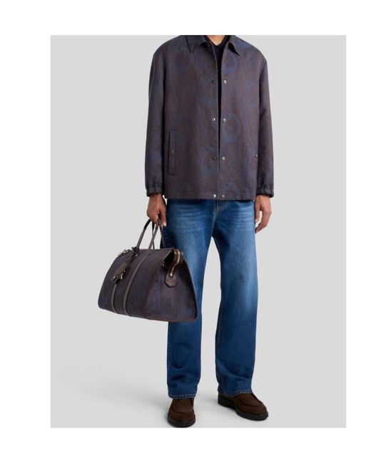 Etro Blue Paisley-Pattern Coach Shirt Jacket for men