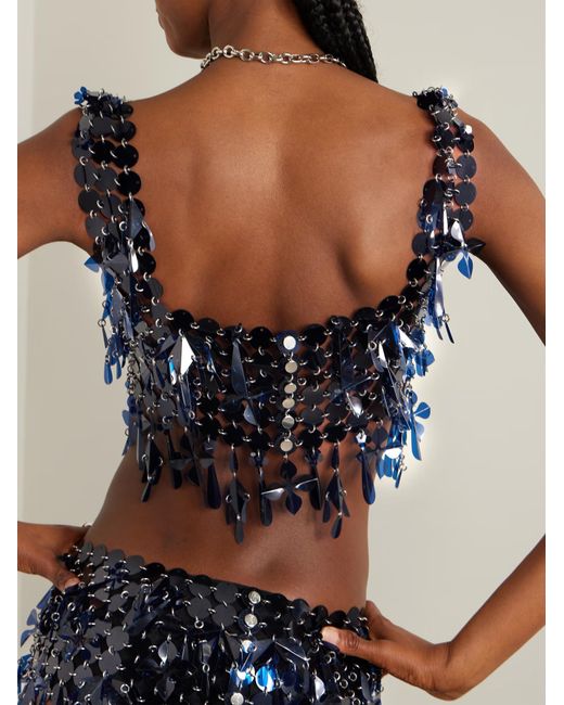 Rabanne Blue Patchwork Cropped Sequined Top