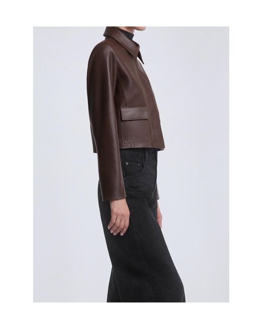 Nour Hammour Brown Long-Sleeved Leather Jacket