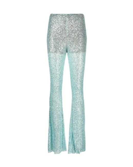 Self-Portrait Blue Sequin-Embellished Fishnet Trousers