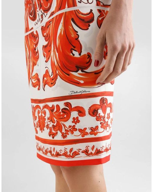 Dolce & Gabbana Red Majolica Printed Midi Skirt