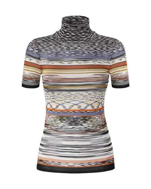 Missoni Gray Mock Neck Striped Knit Sweater