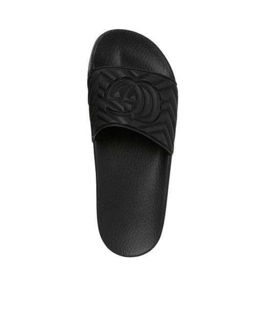 Gucci Black Double G Matelassé Slides