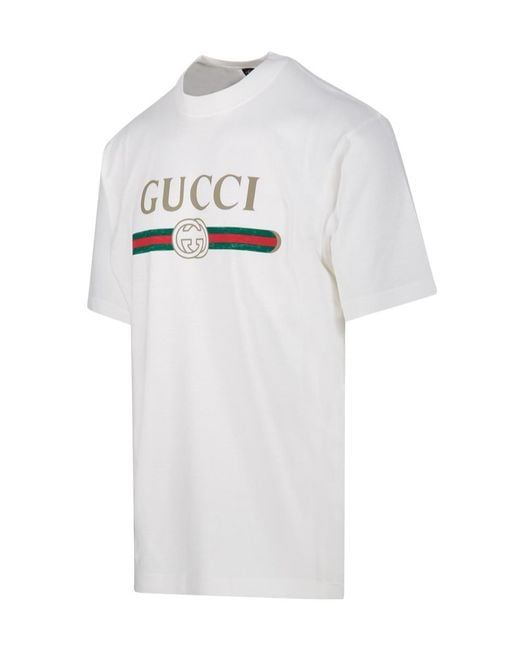 Gucci White Logo Printed Jersey T-Shirt for men