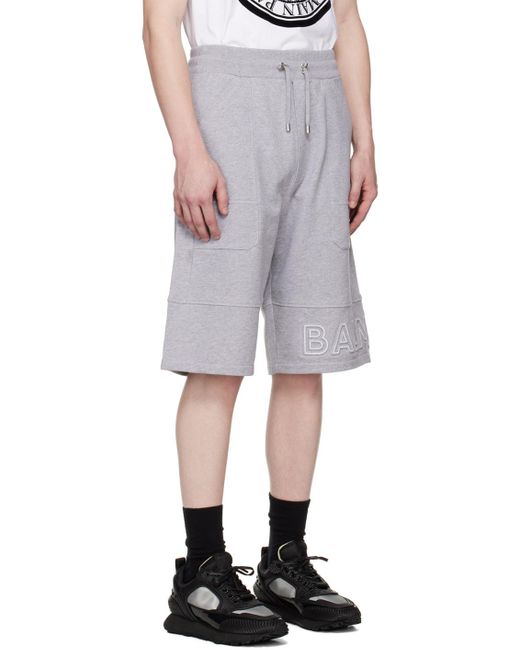 Balmain Gray Reflective Logo Bermuda Shorts for men