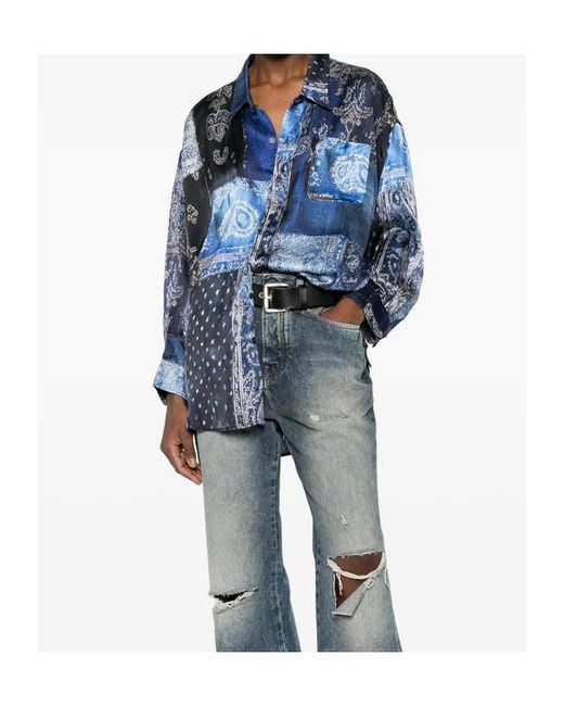 R13 Blue Patchwork Bandana Printed Shirt