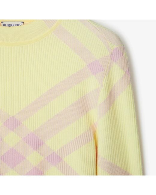 Burberry Yellow Check-Pattern Ribbed-Knit Crewneck Jumper