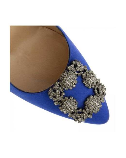 Manolo Blahnik Blue Hangisi Buckle Embellished Pumps