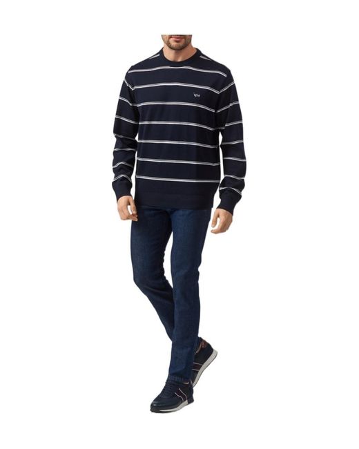 Paul & Shark Blue Round-Neck Striped Pullover for men