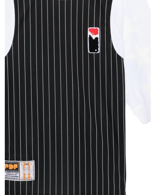 PDF CHANNEL Black Pdf Pinstripe Layered Logo T-Shirt for men