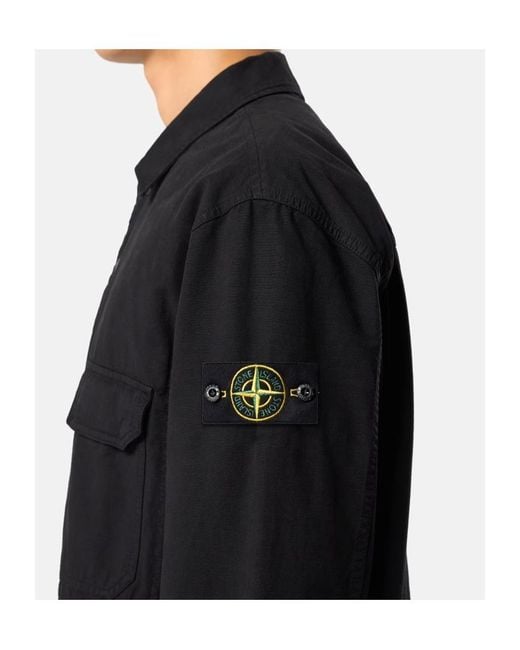 Stone Island Blue Logo Patch Long Sleeved Shirt for men