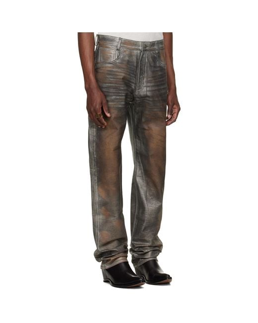 424 Gray Five-Pocket Leather Trousers for men