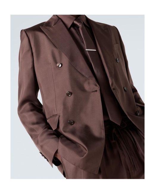 Dolce & Gabbana Brown Double-Breasted Silk Twill Blazer for men